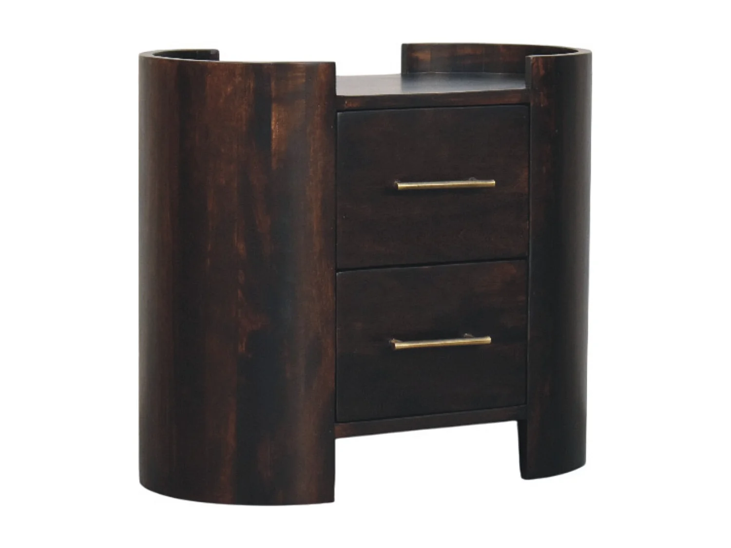 Artisan Furniture Nachttisch Valencia mit zwei Schubladen aus massivem Mangoholz, T-Griffen, dunkelbraun