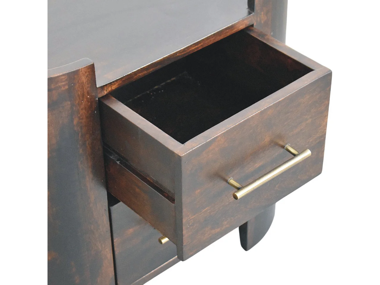 Artisan Furniture Nachttisch Valencia mit zwei Schubladen aus massivem Mangoholz, T-Griffen, dunkelbraun