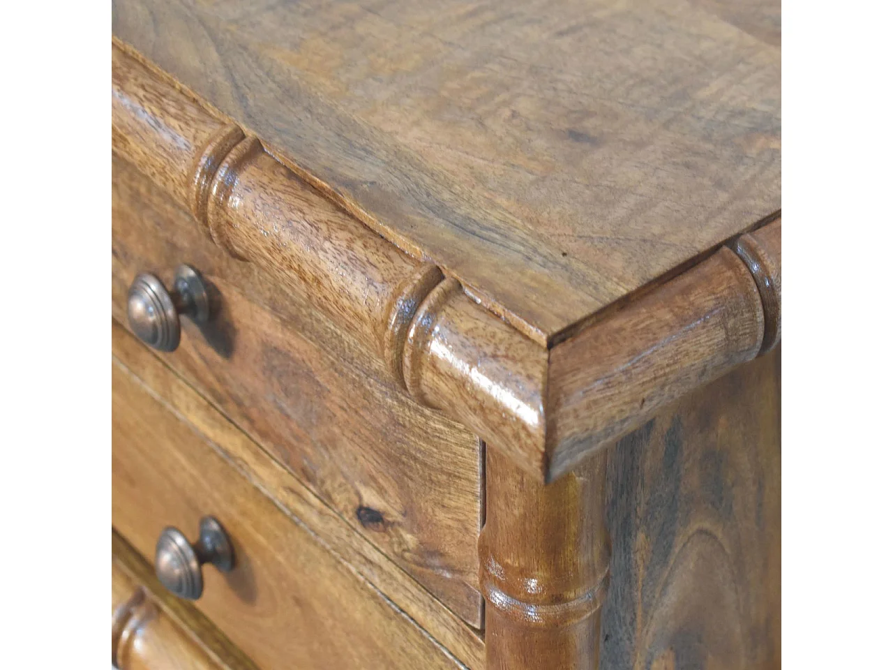 Artisan Furniture Table de chevet Chunky en bois massif de manguier, 2 tiroirs, marron