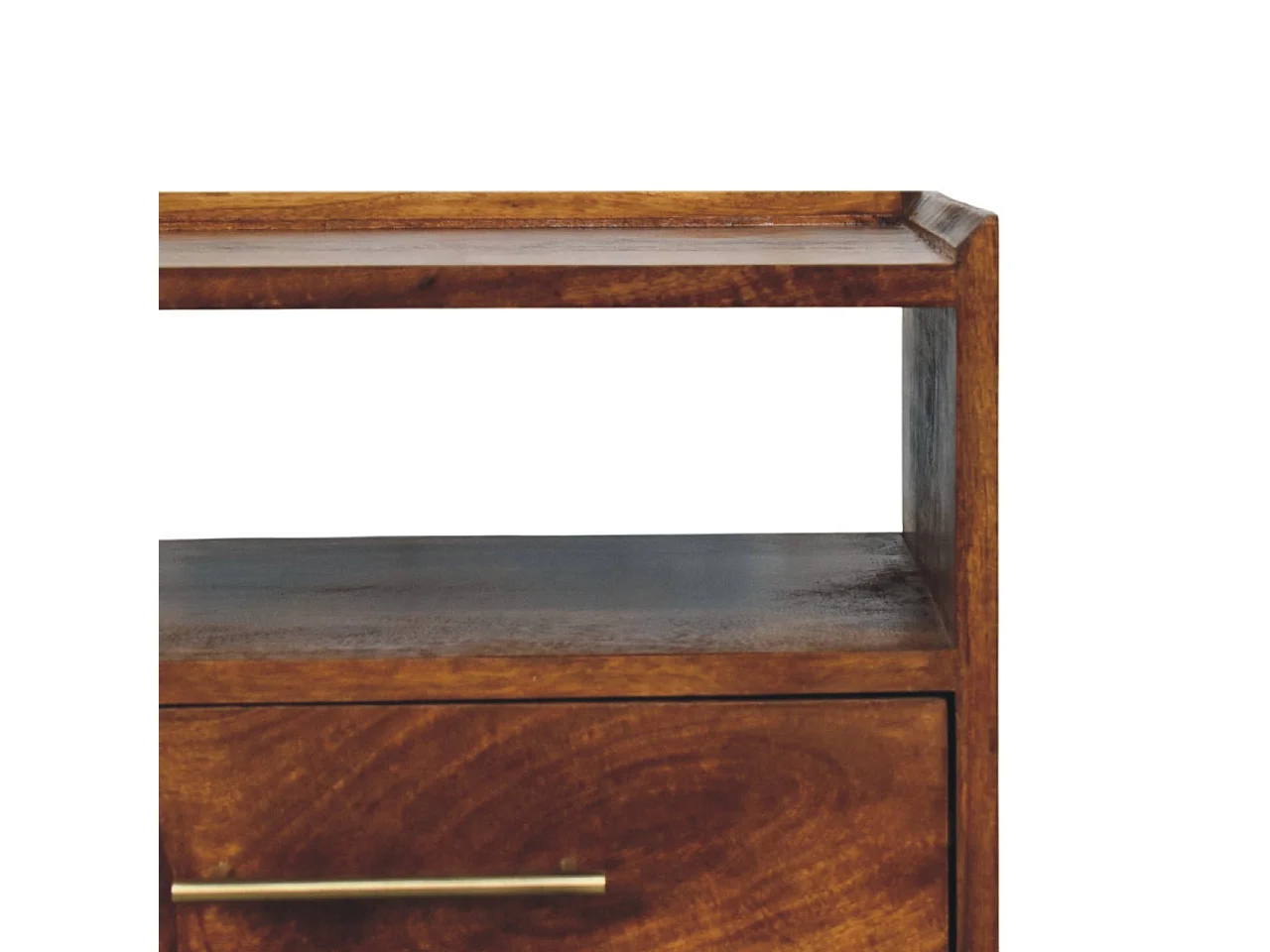 Artisan Furniture Nachttisch Valencia mit offenem Rahmen aus massivem Mangoholz, 2 Schubladen, 1 offenes Regal, braun