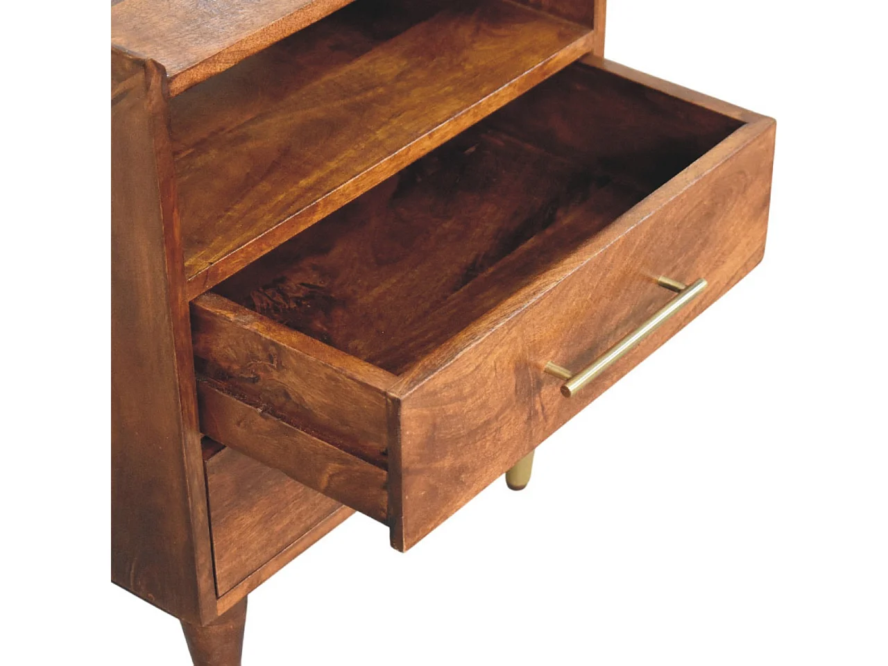 Artisan Furniture Nachttisch Valencia mit offenem Rahmen aus massivem Mangoholz, 2 Schubladen, 1 offenes Regal, braun