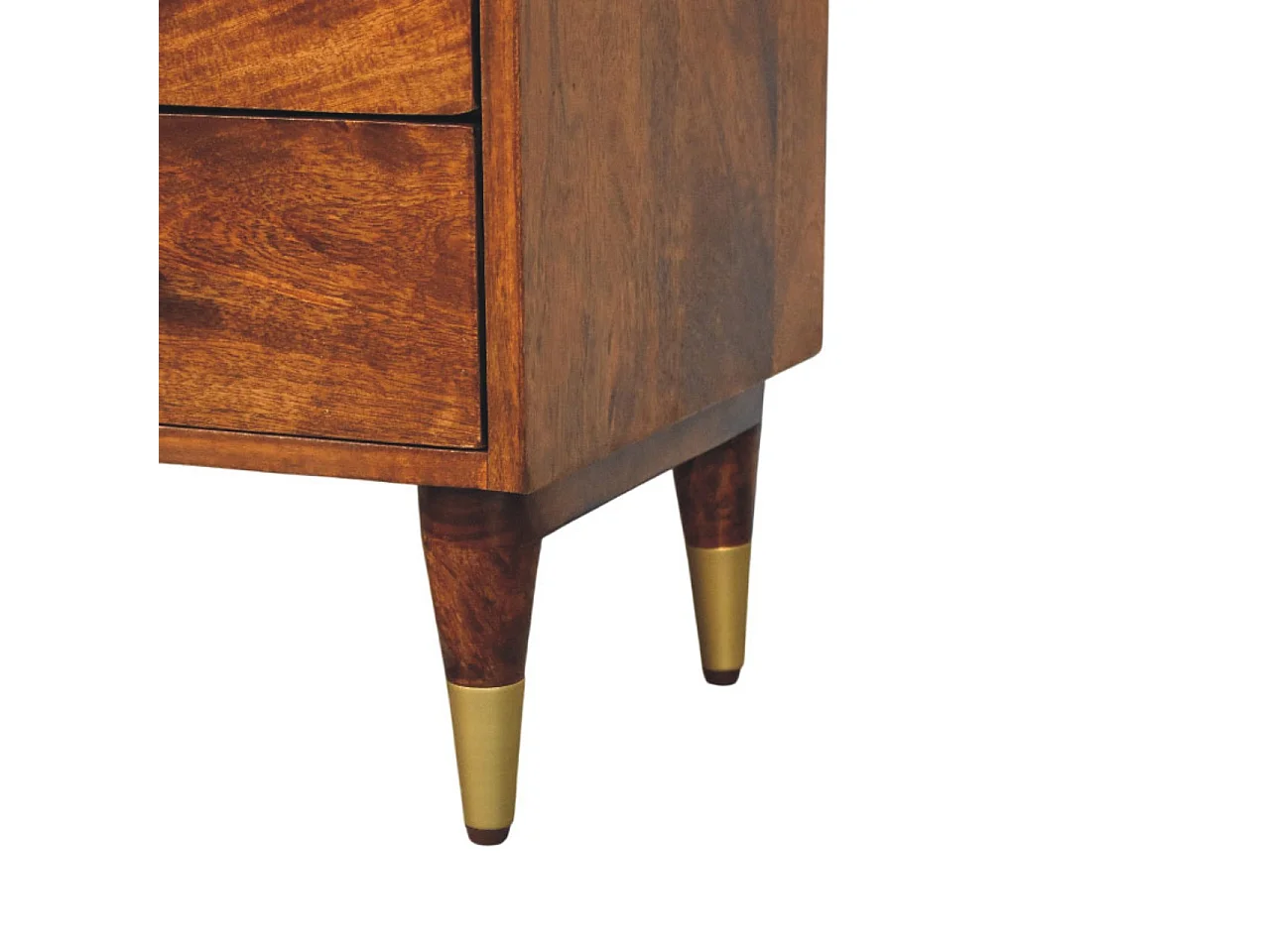 Artisan Furniture Nachttisch Valencia mit offenem Rahmen aus massivem Mangoholz, 2 Schubladen, 1 offenes Regal, braun