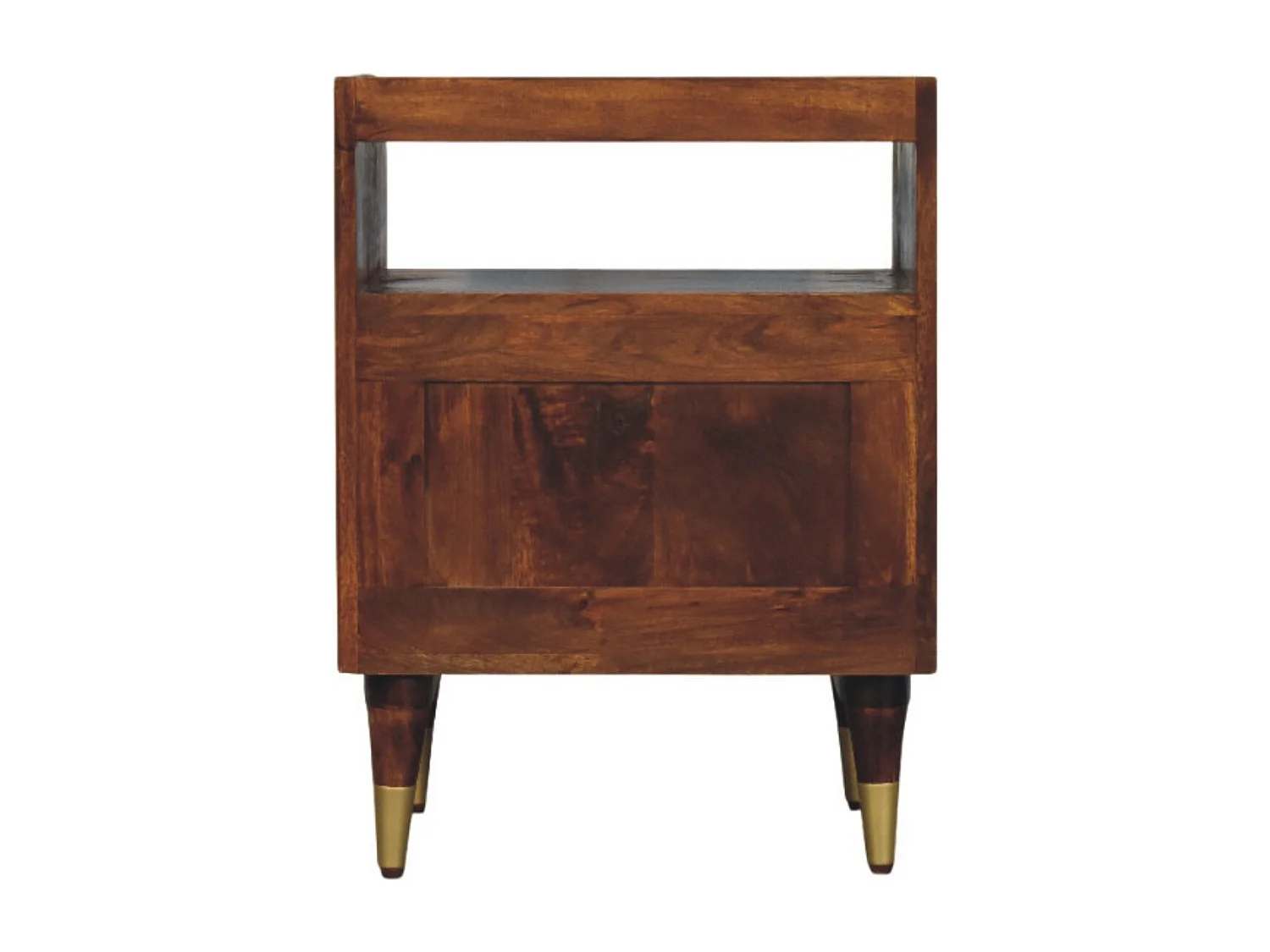 Artisan Furniture Nachttisch Valencia mit offenem Rahmen aus massivem Mangoholz, 2 Schubladen, 1 offenes Regal, braun