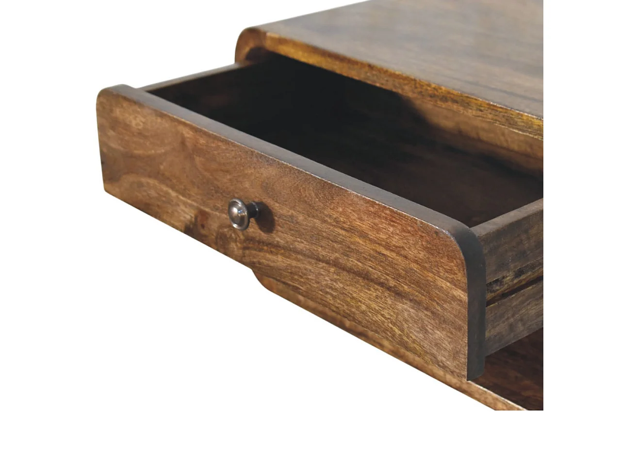 Artisan Furniture Table de chevet à bords arrondis en bois massif de manguier, 1 tiroir, 1 niche ouverte, marron ton chaud