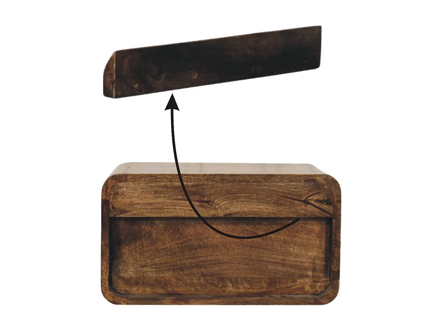 Artisan Furniture Table de chevet à bords arrondis en bois massif de manguier, 1 tiroir, 1 niche ouverte, marron ton chaud