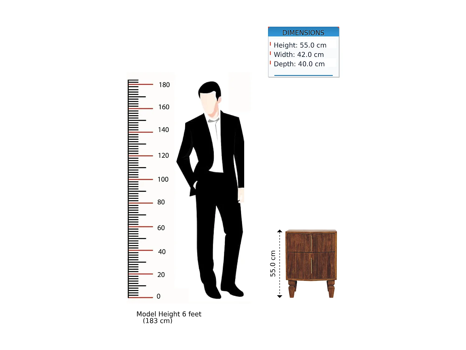 Artisan Furniture Table de chevet Louvre en bois massif de manguier , 2 tiroirs, marron