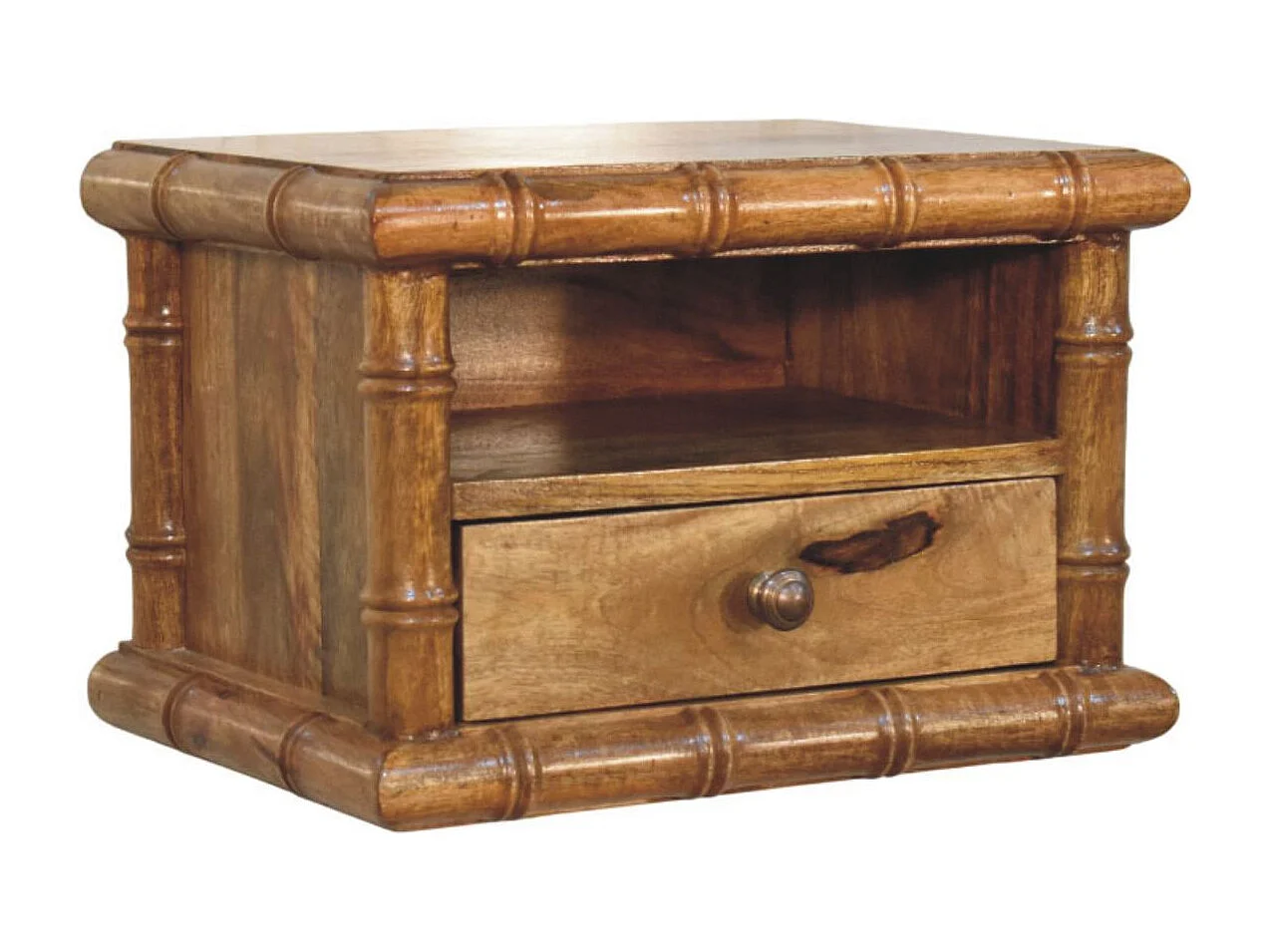 Artisan Furniture Nachttisch Chunky aus massivem Mangoholz, 1 Schublade, 1 offenes Regal, braun