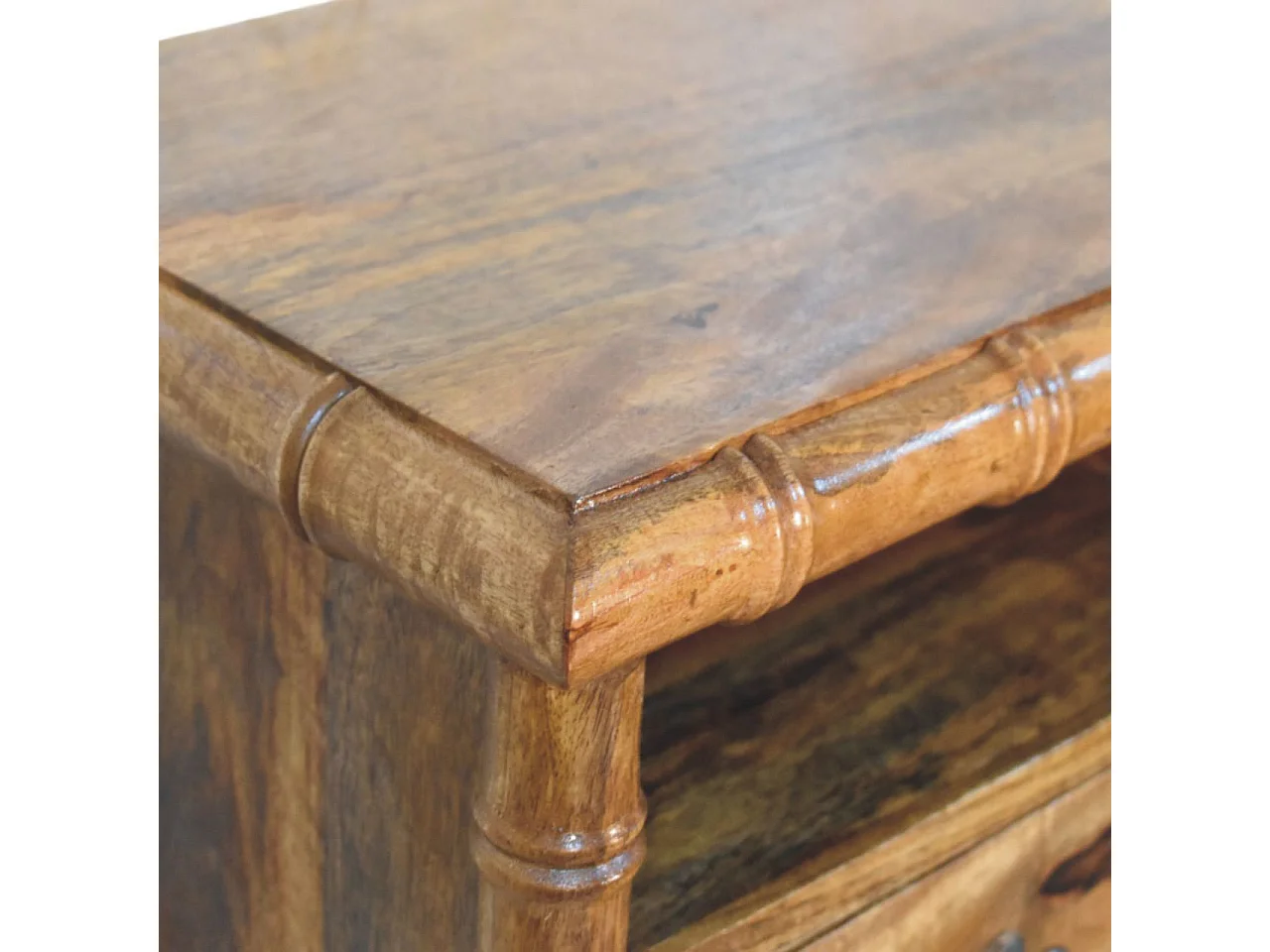 Artisan Furniture Nachttisch Chunky aus massivem Mangoholz, 1 Schublade, 1 offenes Regal, braun
