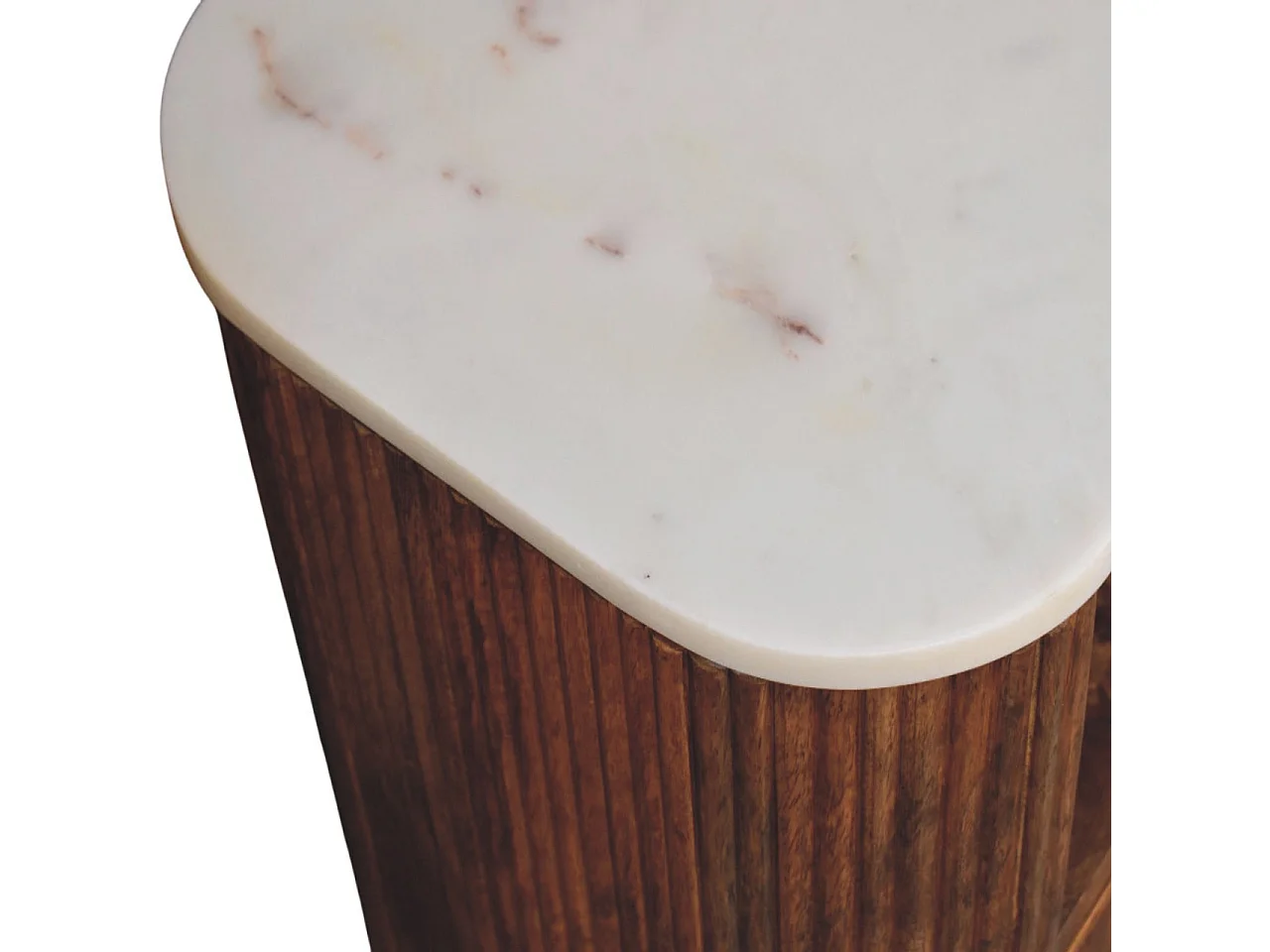 Artisan Furniture Nachttisch Beaumont aus massivem Mangoholz mit Marmorplatte, 1 Schublade, 1 offenes Fach, braun und weiß