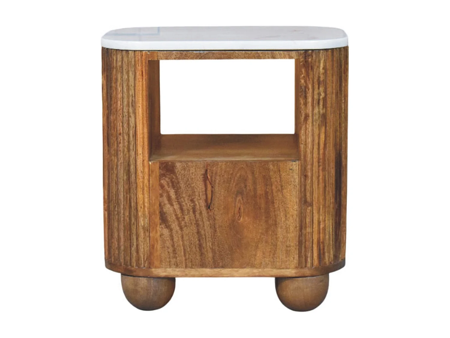 Artisan Furniture Nachttisch Beaumont aus massivem Mangoholz mit Marmorplatte, 1 Schublade, 1 offenes Fach, braun und weiß