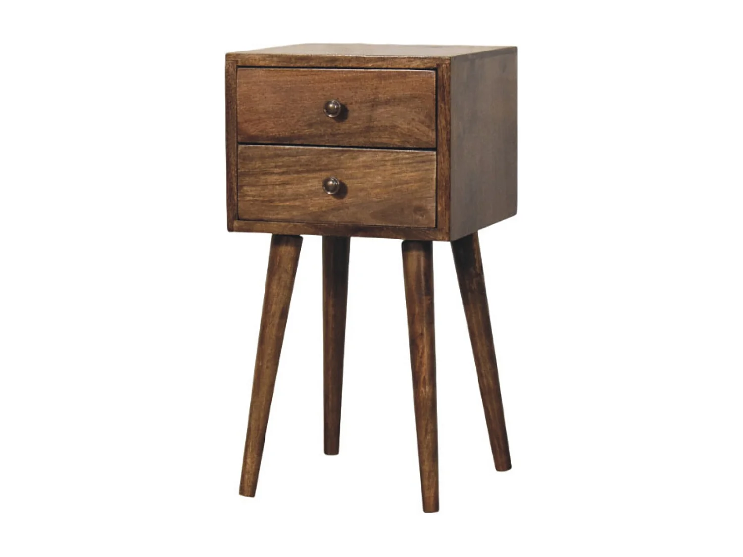 Artisan Furniture Table de chevet Nordic à 2 tiroirs en bois massif de manguier, gris classique, marron torréfié