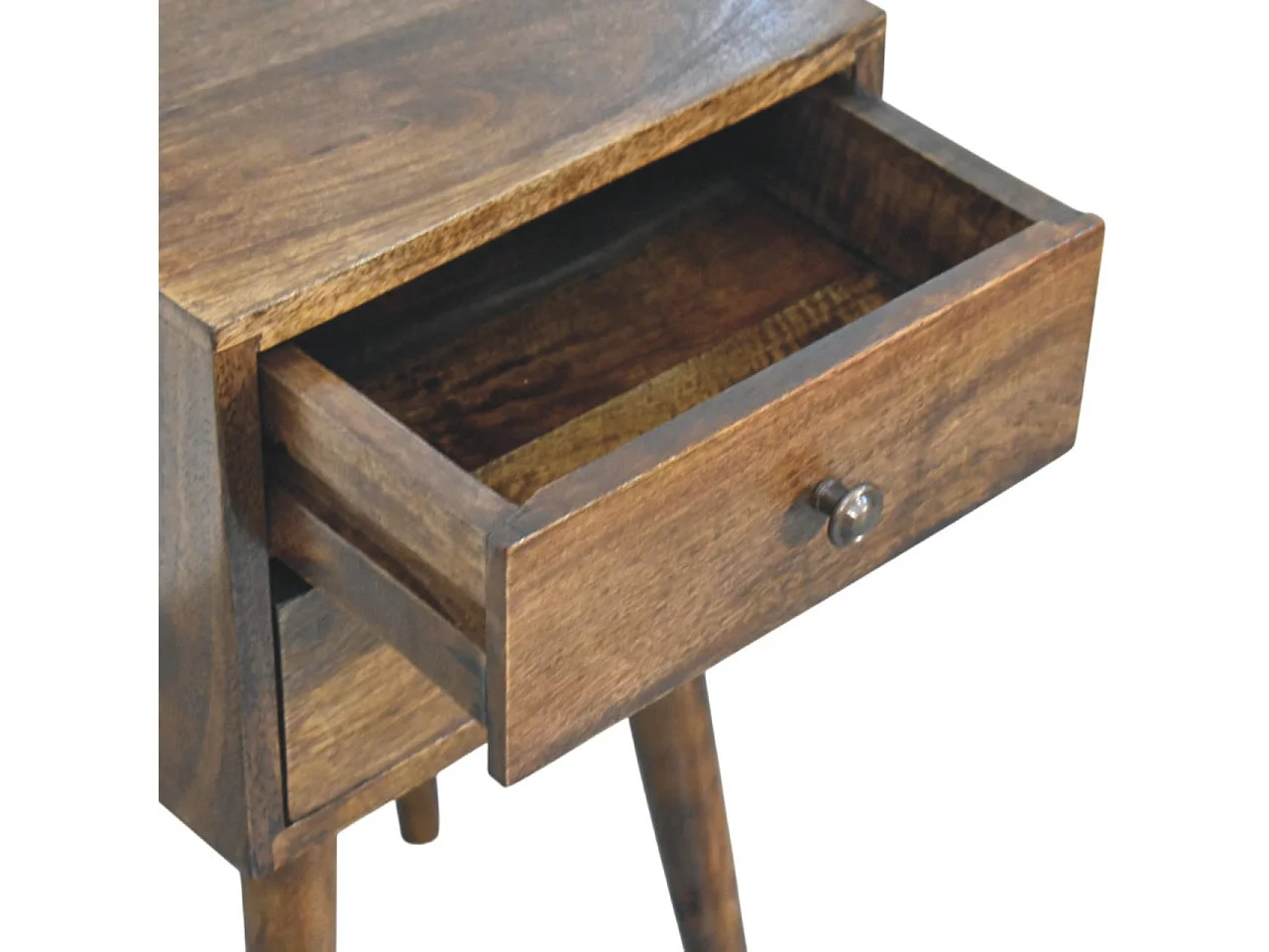 Artisan Furniture Table de chevet Nordic à 2 tiroirs en bois massif de manguier, gris classique, marron torréfié