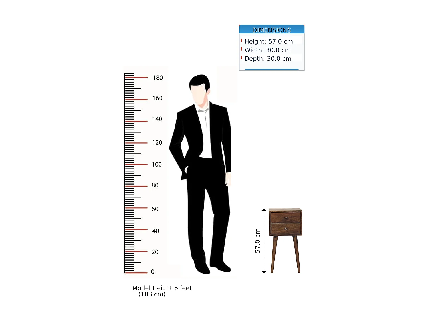 Artisan Furniture Table de chevet Nordic à 2 tiroirs en bois massif de manguier, gris classique, marron torréfié