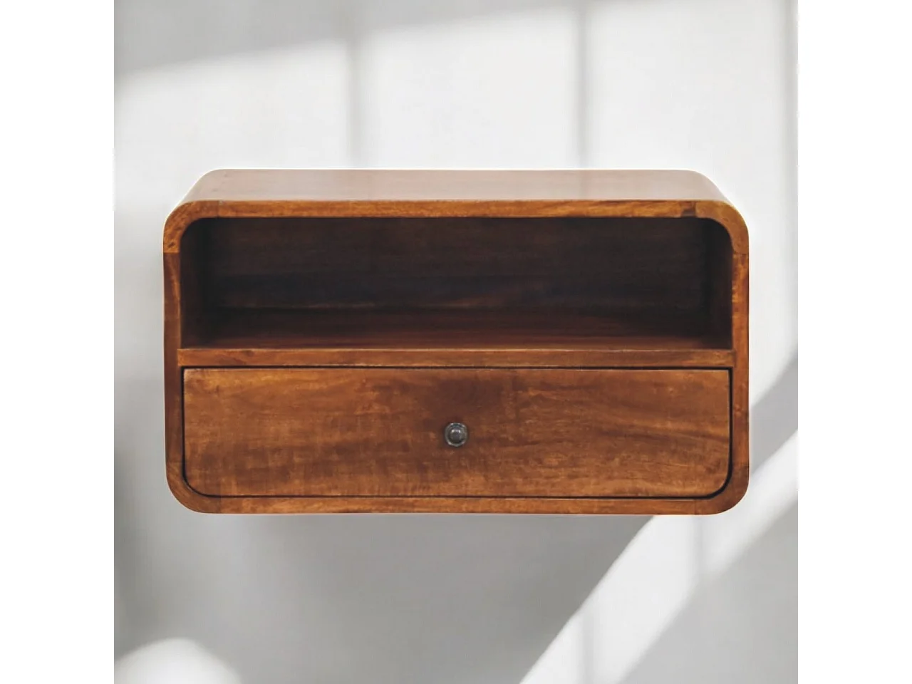 Artisan Furniture Wand-Nachttisch Unvorun aus massivem Mangoholz in Kastanienoptik, 1 Schublade, 1 offene Nische, braun