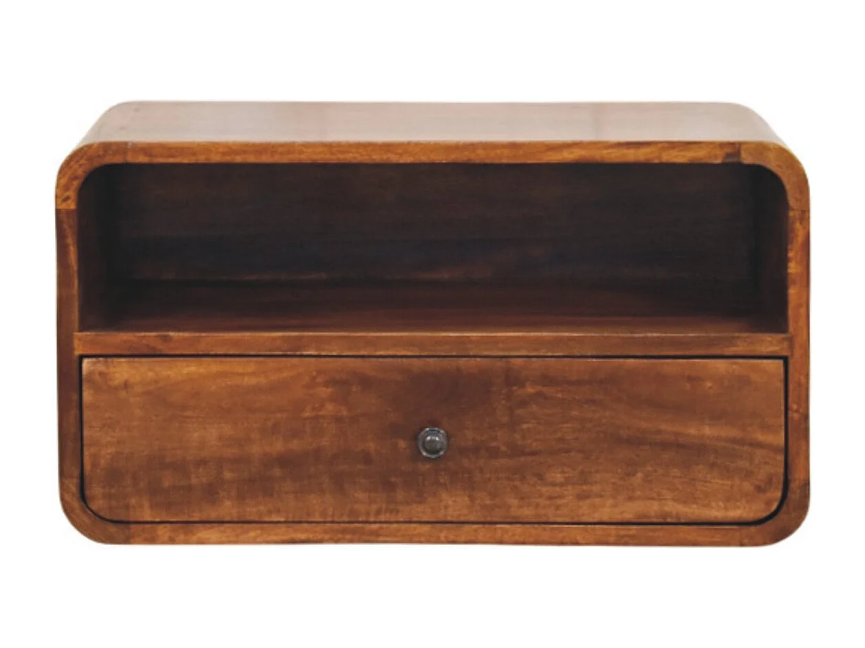 Artisan Furniture Wand-Nachttisch Unvorun aus massivem Mangoholz in Kastanienoptik, 1 Schublade, 1 offene Nische, braun