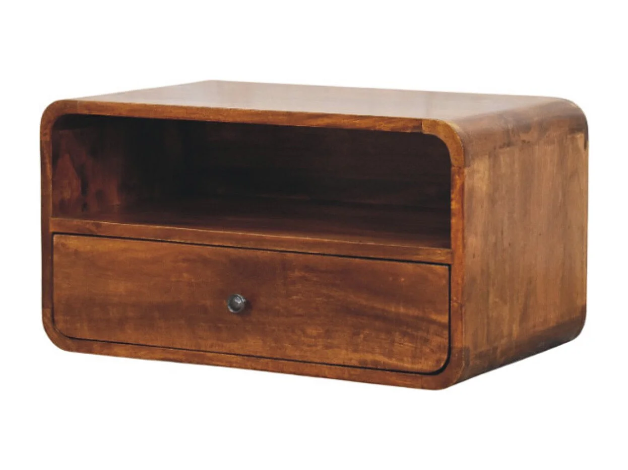 Artisan Furniture Wand-Nachttisch Unvorun aus massivem Mangoholz in Kastanienoptik, 1 Schublade, 1 offene Nische, braun