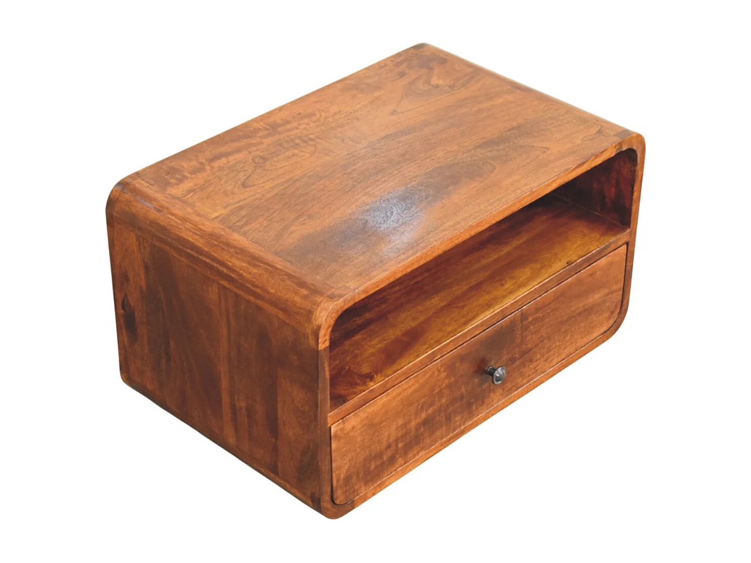 Artisan Furniture Wand-Nachttisch Unvorun aus massivem Mangoholz in Kastanienoptik, 1 Schublade, 1 offene Nische, braun