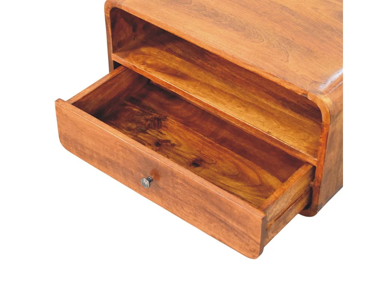 Artisan Furniture Wand-Nachttisch Unvorun aus massivem Mangoholz in Kastanienoptik, 1 Schublade, 1 offene Nische, braun