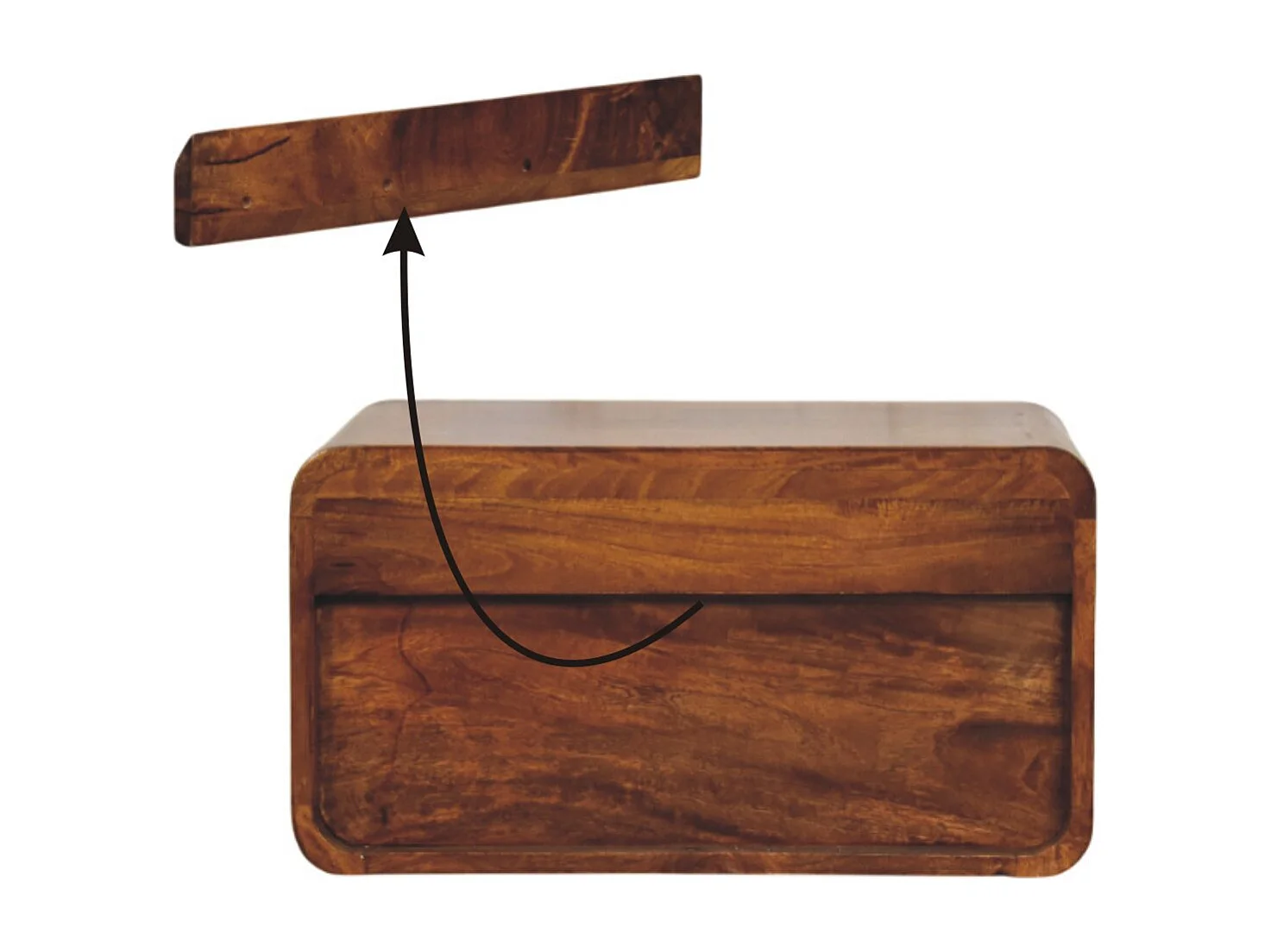 Artisan Furniture Wand-Nachttisch Unvorun aus massivem Mangoholz in Kastanienoptik, 1 Schublade, 1 offene Nische, braun