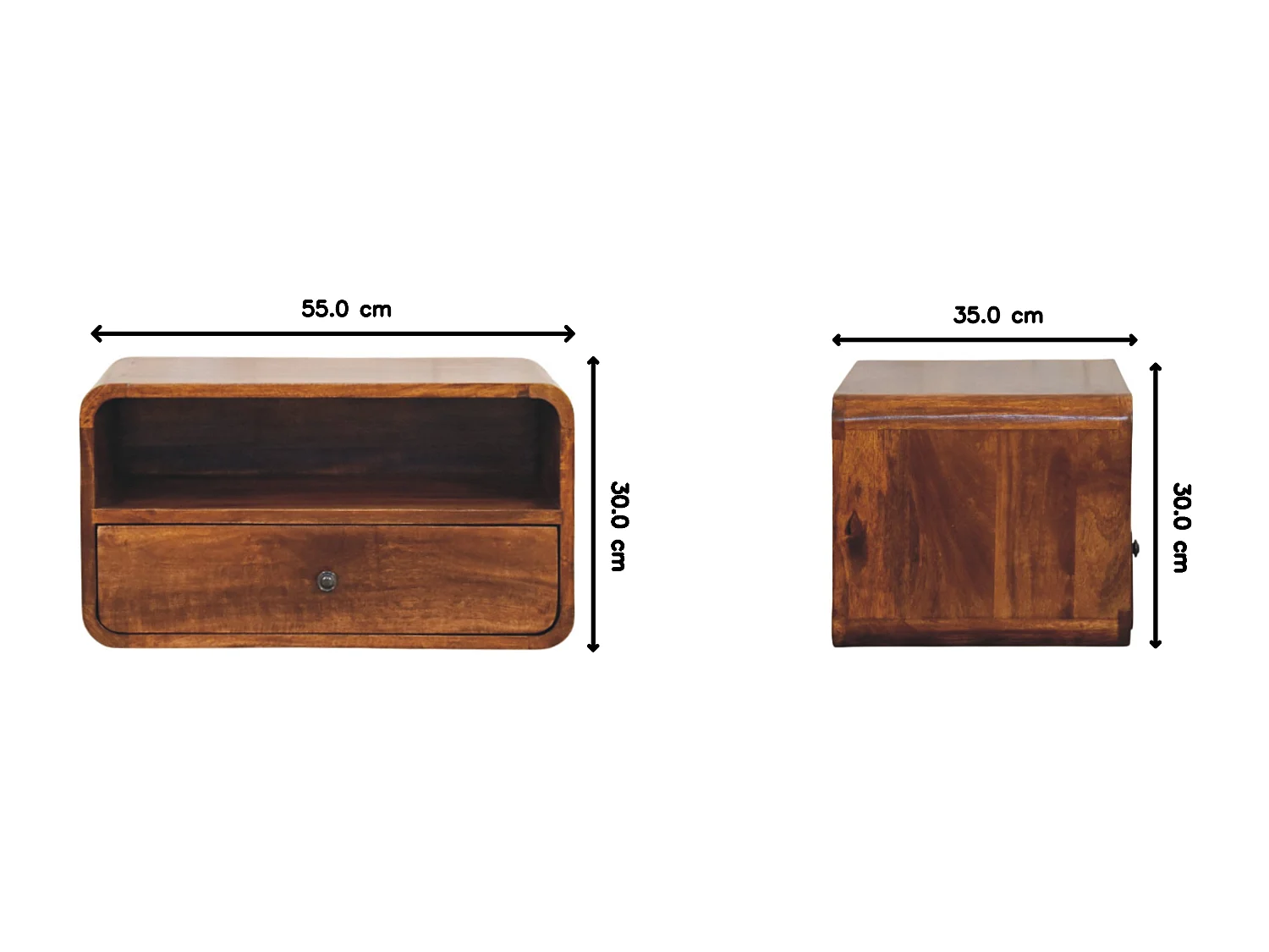 Artisan Furniture Wand-Nachttisch Unvorun aus massivem Mangoholz in Kastanienoptik, 1 Schublade, 1 offene Nische, braun