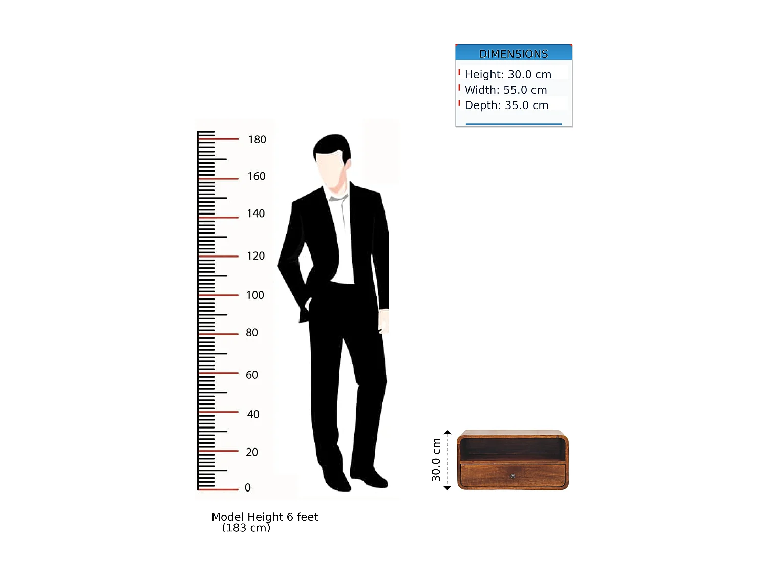 Artisan Furniture Wand-Nachttisch Unvorun aus massivem Mangoholz in Kastanienoptik, 1 Schublade, 1 offene Nische, braun