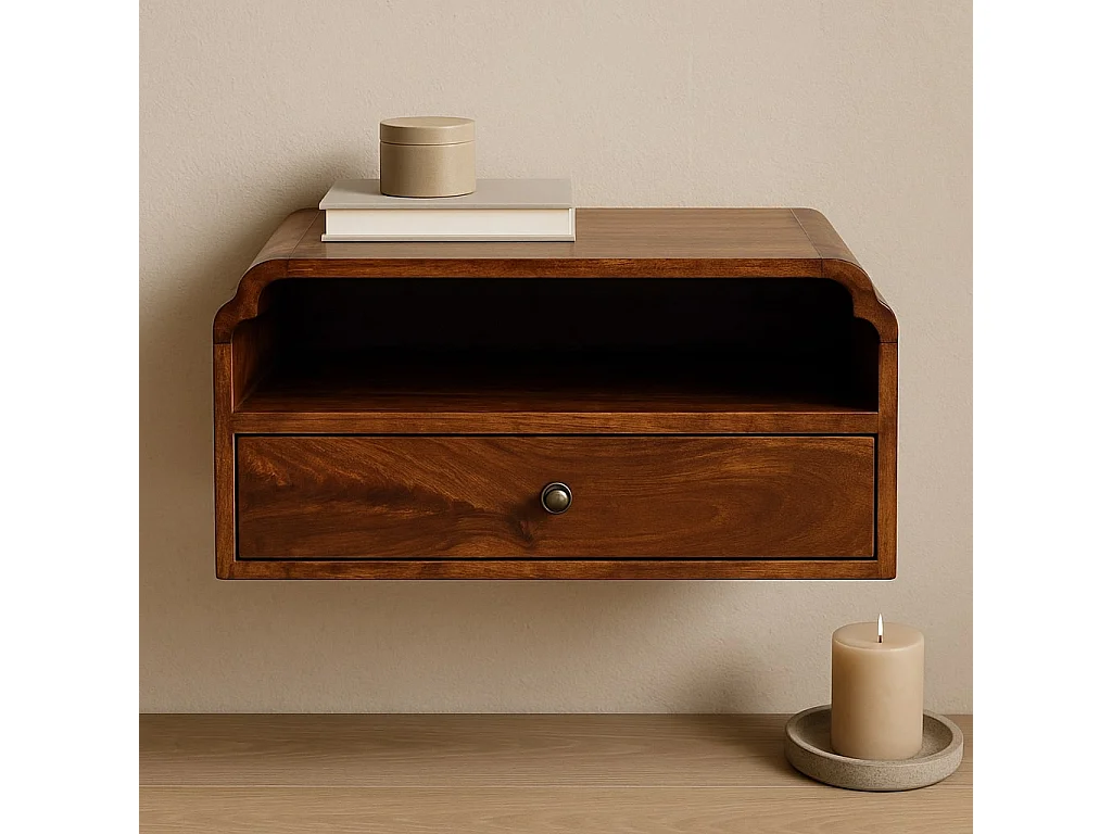 Artisan Furniture Wand-Nachttisch Unvorun aus massivem Mangoholz in Kastanienoptik, 1 Schublade, 1 offene Nische, braun