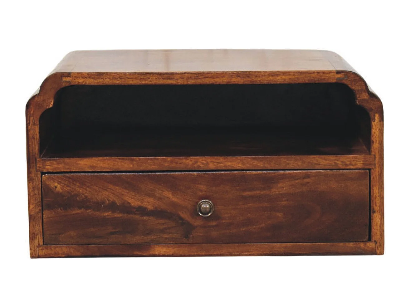 Artisan Furniture Wand-Nachttisch Unvorun aus massivem Mangoholz in Kastanienoptik, 1 Schublade, 1 offene Nische, braun