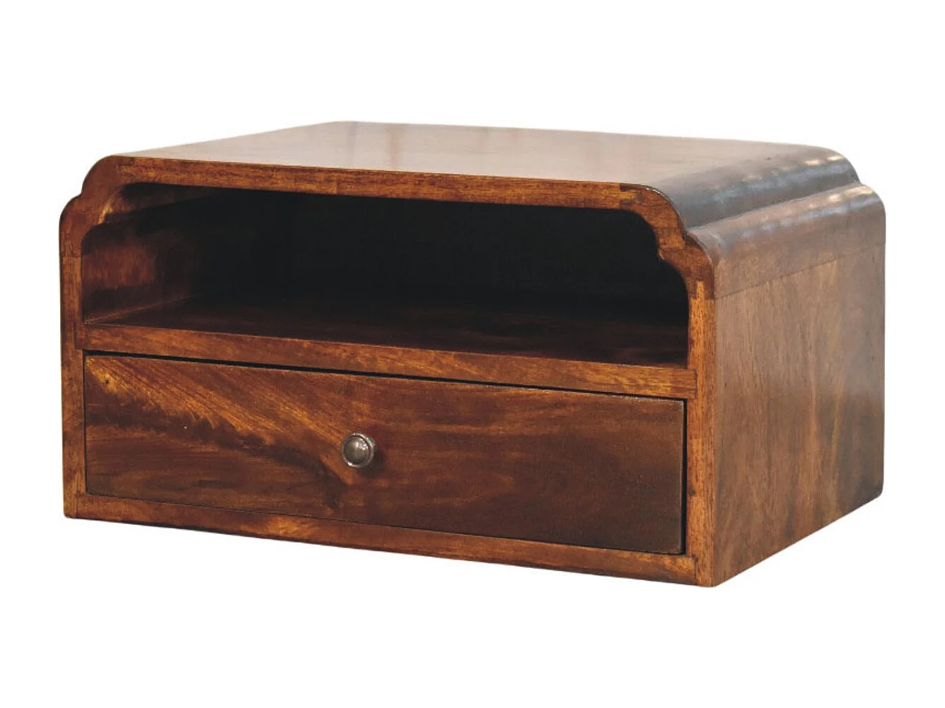 Artisan Furniture Wand-Nachttisch Unvorun aus massivem Mangoholz in Kastanienoptik, 1 Schublade, 1 offene Nische, braun