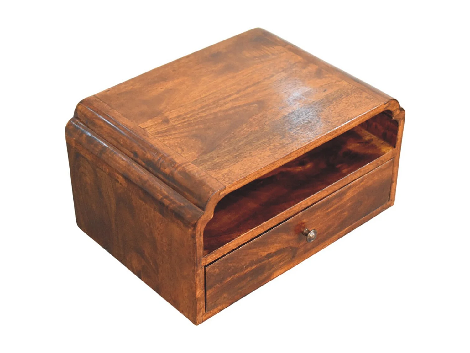 Artisan Furniture Wand-Nachttisch Unvorun aus massivem Mangoholz in Kastanienoptik, 1 Schublade, 1 offene Nische, braun