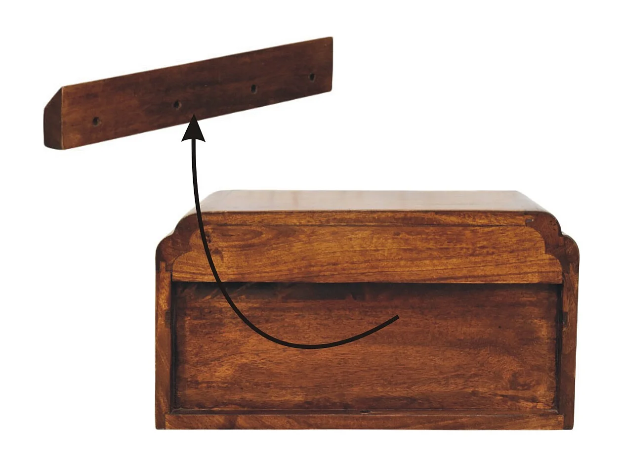 Artisan Furniture Wand-Nachttisch Unvorun aus massivem Mangoholz in Kastanienoptik, 1 Schublade, 1 offene Nische, braun