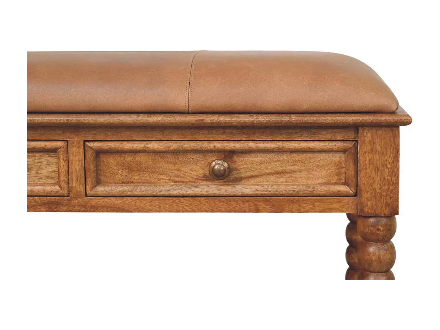 Artisan Furniture Banc Leunler à barreaux, bois massif, 2 tiroirs et 1 étagère, brun chaud