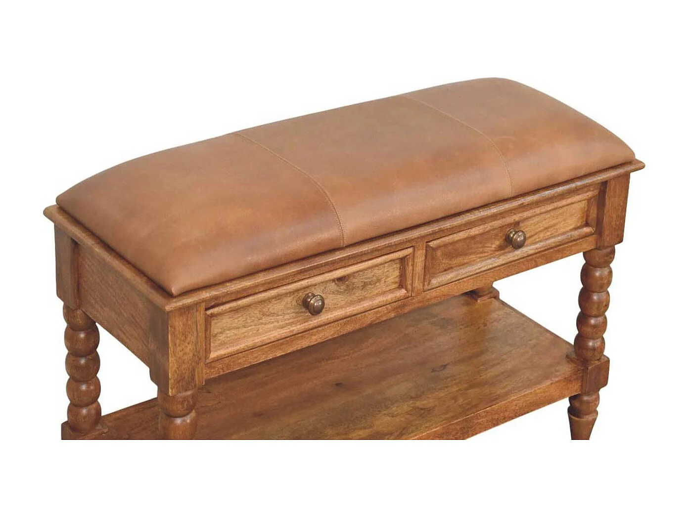 Artisan Furniture Banc Leunler à barreaux, bois massif, 2 tiroirs et 1 étagère, brun chaud