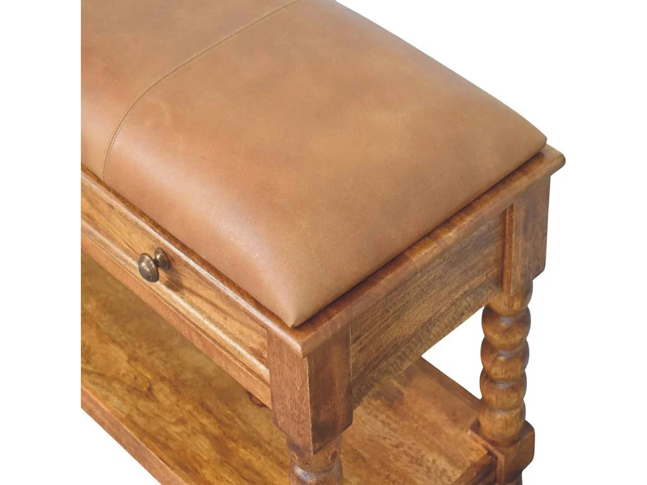 Artisan Furniture Banc Leunler à barreaux, bois massif, 2 tiroirs et 1 étagère, brun chaud