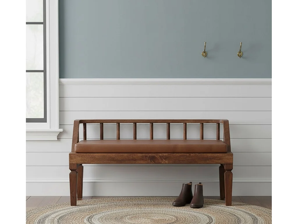 Artisan Furniture Bordeaux bank van leer, chocoladebruin, massief hout.