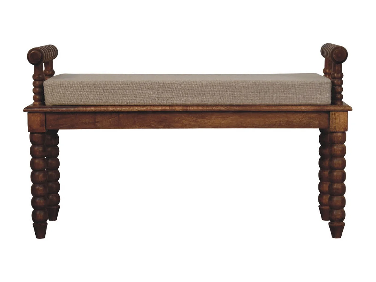 Artisan Furniture Bank Spindle Amber Linen, massief hout, chocoladebruin, gestoffeerde zitting in modderkleurig linnen