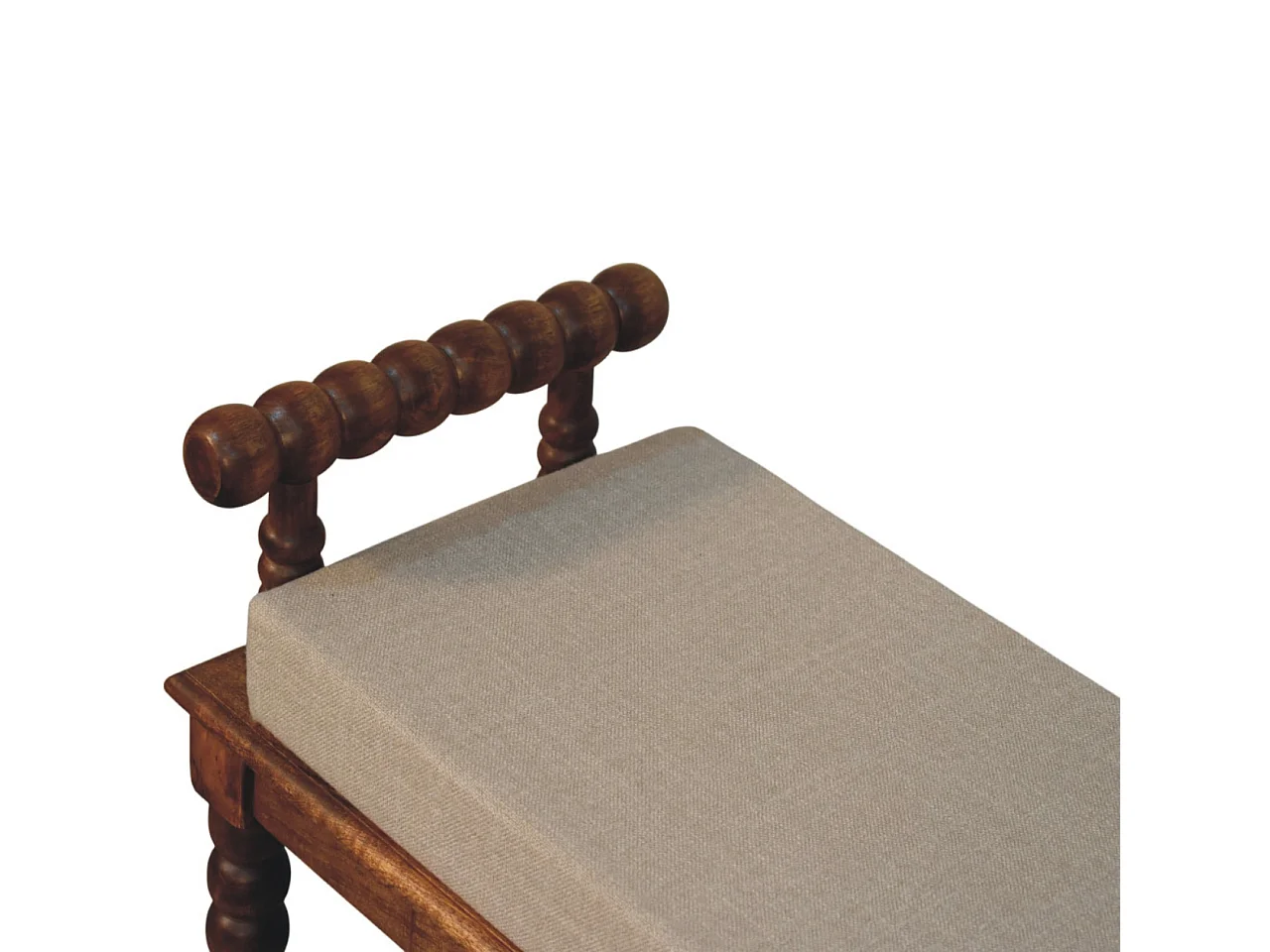 Artisan Furniture Bank Spindle Amber Linen, massief hout, chocoladebruin, gestoffeerde zitting in modderkleurig linnen