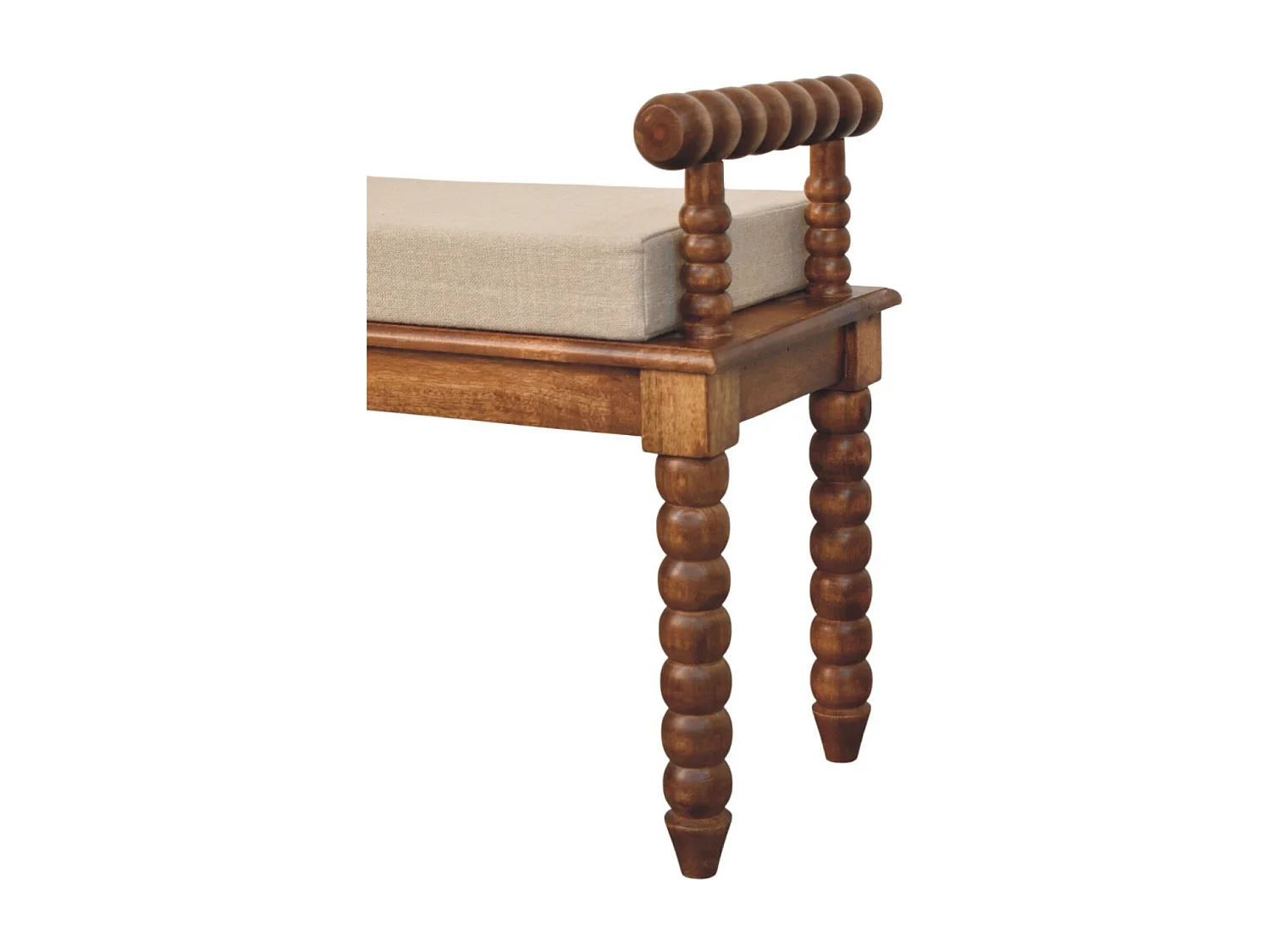 Artisan Furniture Bank Spindle Amber Linen, massief hout, chocoladebruin, gestoffeerde zitting in modderkleurig linnen