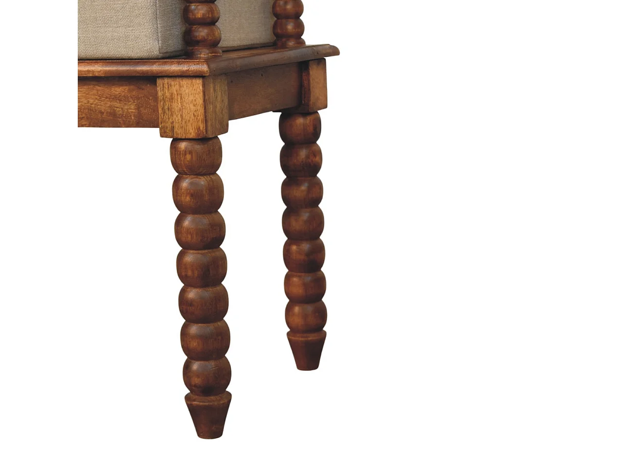 Artisan Furniture Bank Spindle Amber Linen, massief hout, chocoladebruin, gestoffeerde zitting in modderkleurig linnen