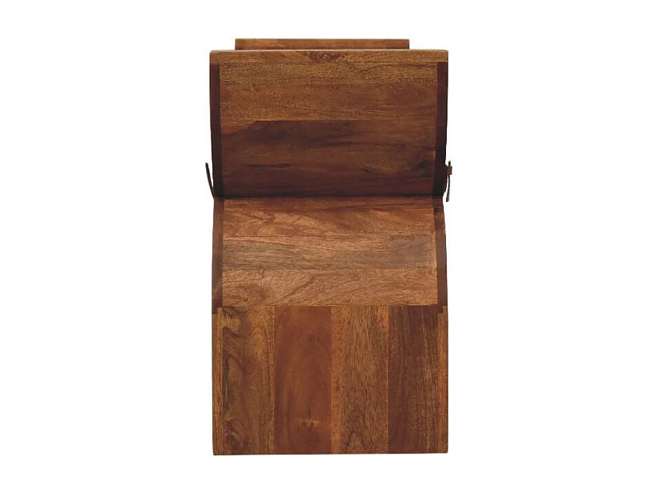 Artisan Furniture Banc Stirrup Curve, bois massif, brun chocolat, ceinture en cuir, assise bouclée moelleuse