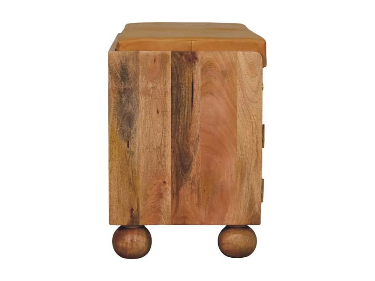 Artisan Furniture Meuble à chaussures Shutter Oak-ish, bois massif, 2 tiroirs, 4 étagères, 2 portes et assise rembourrée en cuir, brun chaud