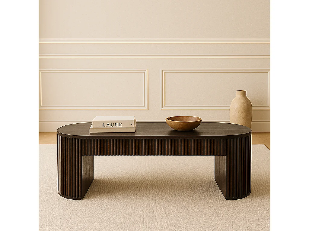 Artisan Furniture Banc cannelé en velours Mochun, bois massif, brun chocolat.