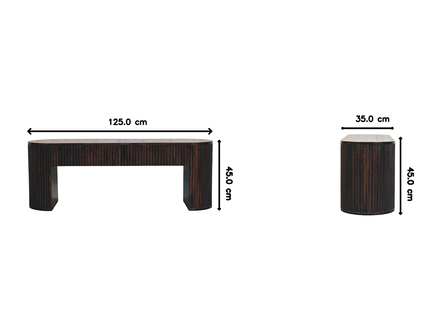 Artisan Furniture Banc cannelé en velours Mochun, bois massif, brun chocolat.