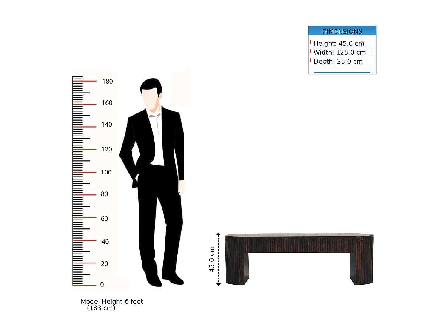 Artisan Furniture Banc cannelé en velours Mochun, bois massif, brun chocolat.