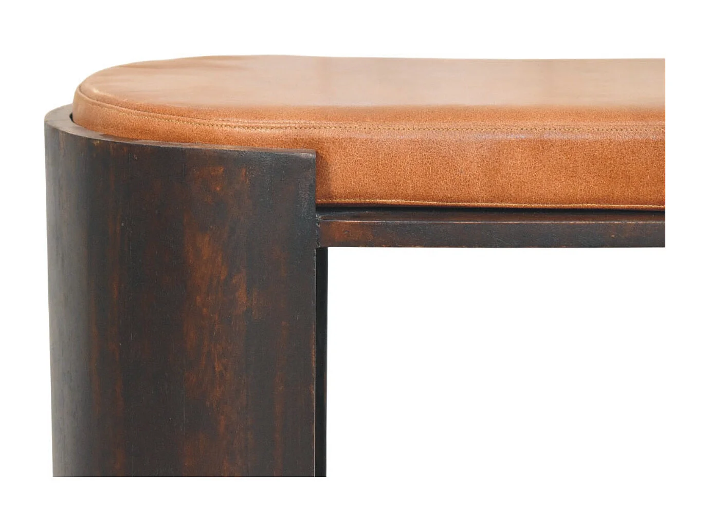 Artisan Furniture Banc à chaussures Valencia en cuir, bois massif, brun chocolat, assise lisse en cuir véritable rembourré à la main, 1 étagère