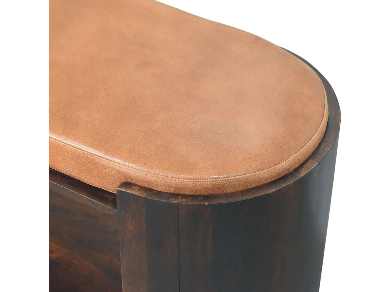 Artisan Furniture Banc à chaussures Valencia en cuir, bois massif, brun chocolat, assise lisse en cuir véritable rembourré à la main, 1 étagère