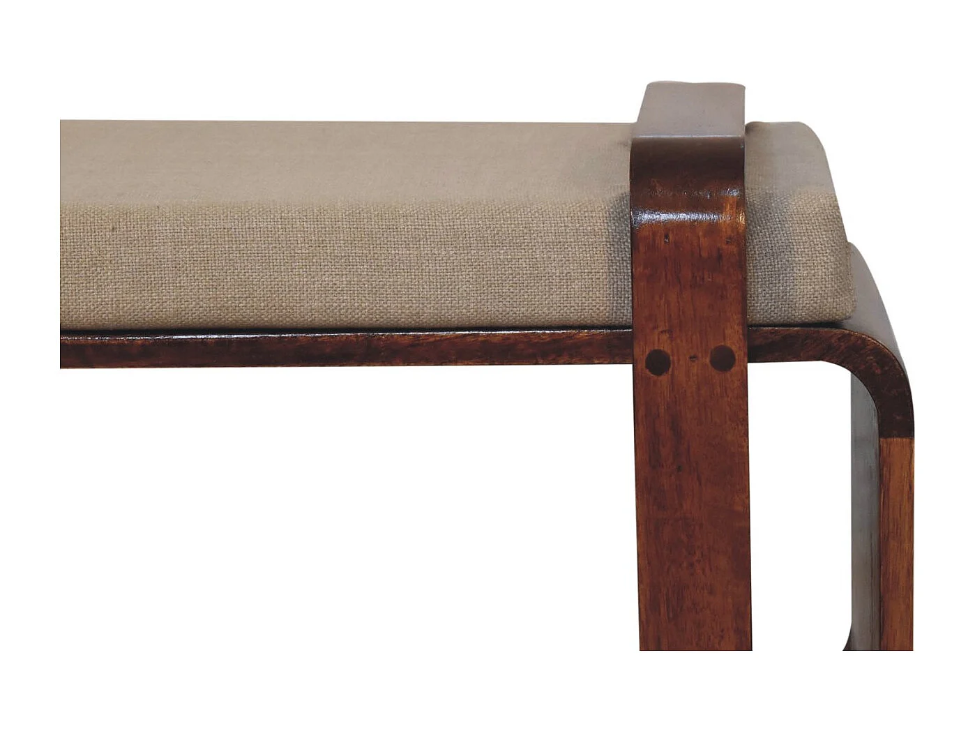 Artisan Furniture Banc Loop Chestnut, bois massif, 1 étagère, assise rembourrée en lin, brun chocolat