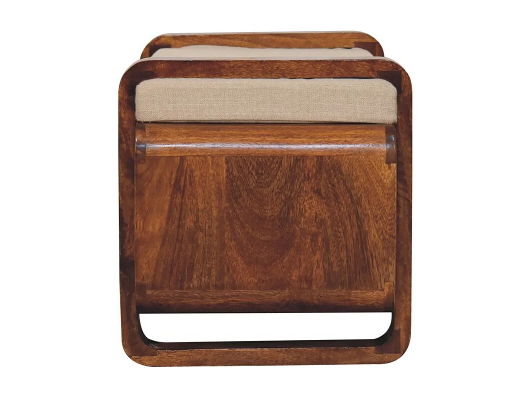 Artisan Furniture Banc Loop Chestnut, bois massif, 1 étagère, assise rembourrée en lin, brun chocolat