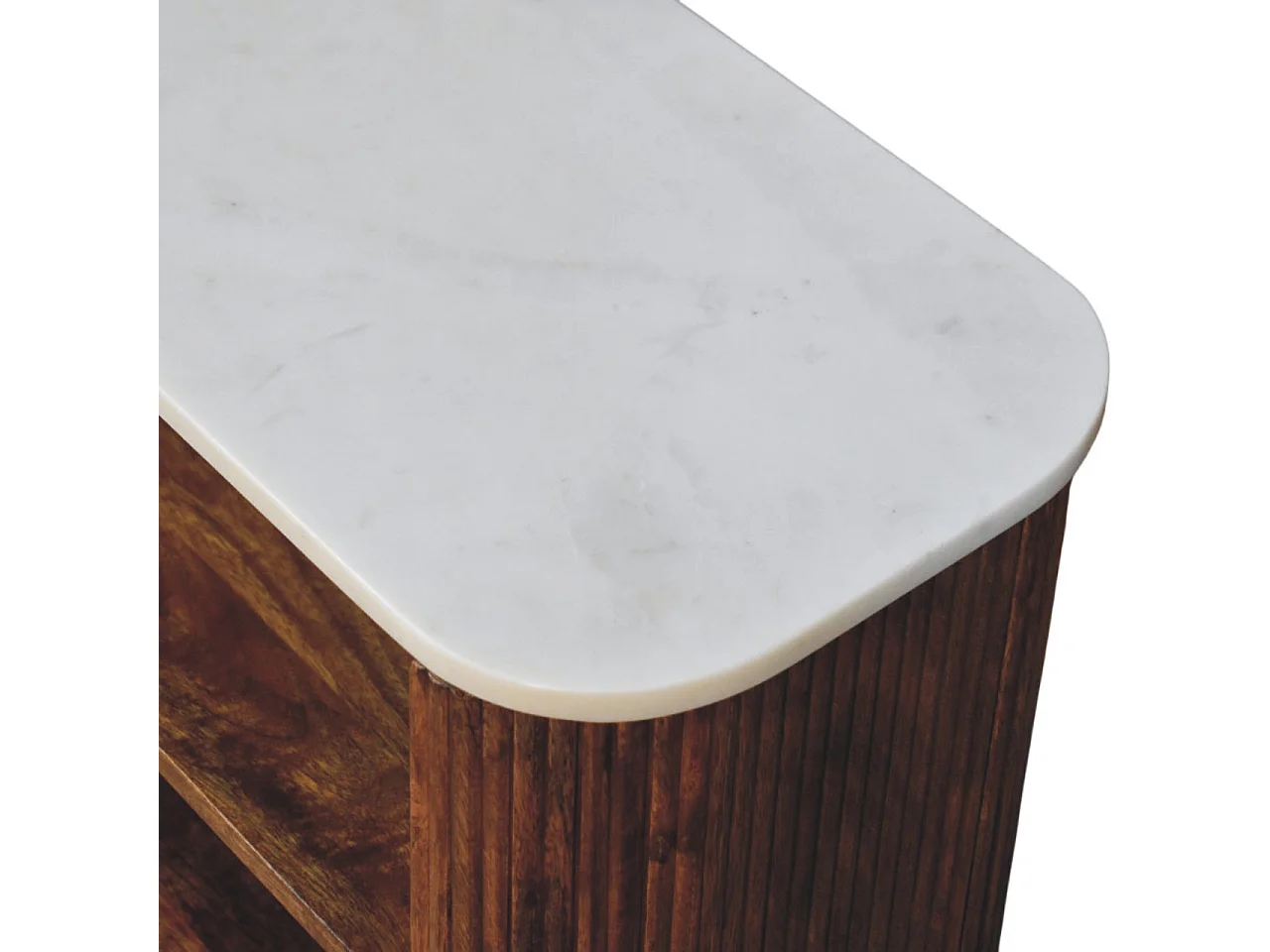 Artisan Furniture Banc à chaussures Beunumont en bois massif de manguier, plateau en marbre, deux étagères ouvertes, marron.