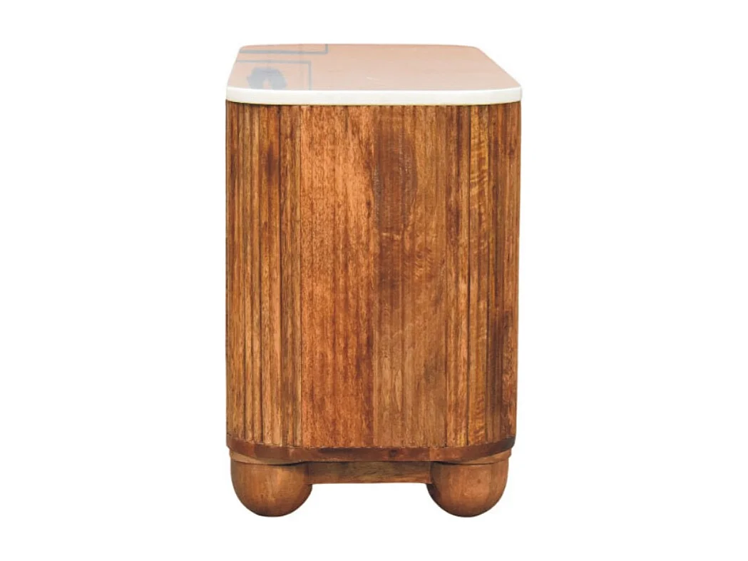 Artisan Furniture Banc à chaussures Beunumont en bois massif de manguier, plateau en marbre, deux étagères ouvertes, marron.