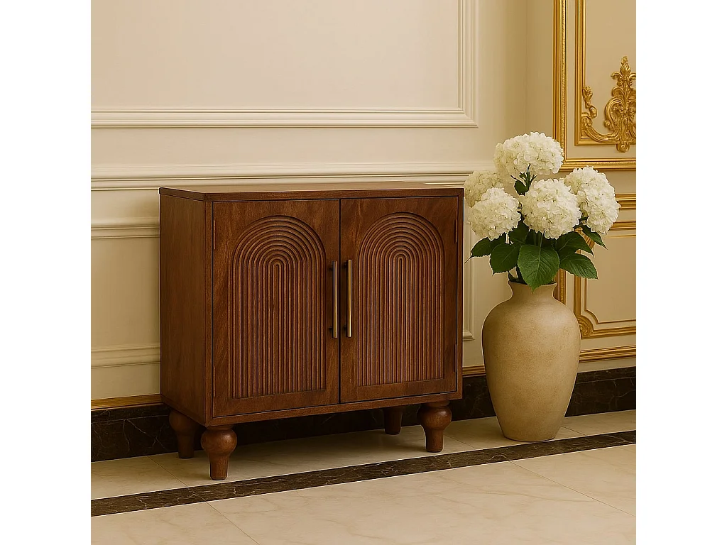 Artisan Furniture Buffet Arc Groove en bois massif de manguier, 2 étagères intérieures, 2 portes avec motif en arc, marron